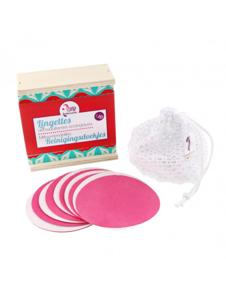 Coffret 10 lingettes démaquillantes lavables - rose et blanc