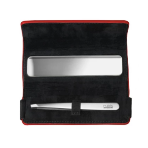 Etui en cuir rouge avec miroir et pince à épiler classique